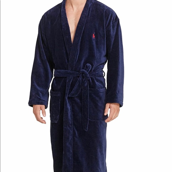 Polo Ralph Lauren navy Cotton shawl robe size L/XL Plush New - Picture 1 of 1